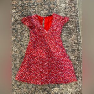 Red and Blue Floral Print Mini Dress Small